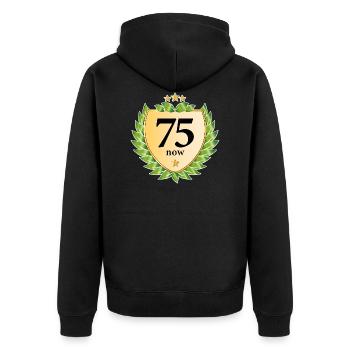 Couronne de laurier 75e anniversaire étoiles dorées - Veste à capuche bio Premium Unisexe - noir - Dos - Nico (187cm)