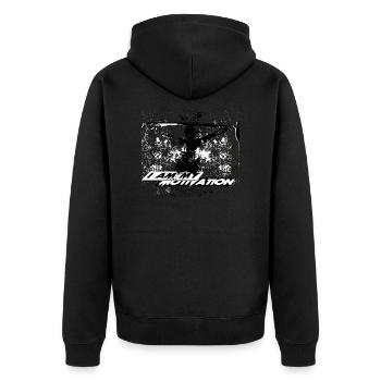 Motivation in Schwarz Weiß - Unisex Premium Bio Zip Hoodie - Schwarz - Hinten - Nico (187cm)