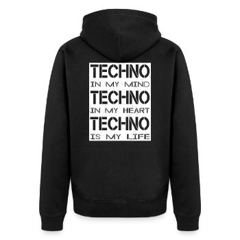 Techno - Techno music - Techno is my Life - Unisex Premium Bio Zip Hoodie - Schwarz - Hinten - Nico (187cm)