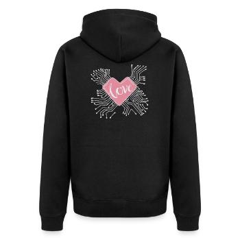 Valentinstagsgeschenk Computer Herz - Unisex Premium Bio Zip Hoodie - Schwarz - Hinten - Nico (187cm)