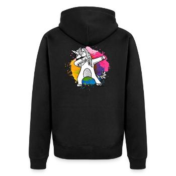 Dabbing Einhorn, Unicorn, Einhörner mit Farben - Unisex Premium Bio Zip Hoodie - Schwarz - Hinten - Nico (187cm)