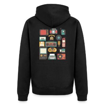 Vintage 90er Jahre Technologie Alte Gadgets TShirt - Unisex Premium Bio Zip Hoodie - Schwarz - Hinten - Nico (187cm)