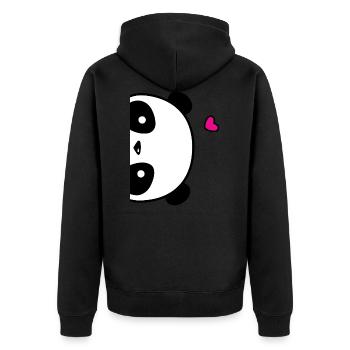 Süßes Panda Poster mit Herz - Unisex Premium Bio Zip Hoodie - Schwarz - Hinten - Nico (187cm)