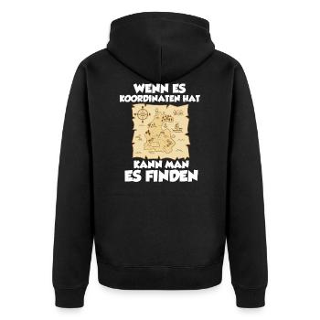 Geocaching Shirt Geocacher Gps Geocache Geschenk - Unisex Premium Bio Zip Hoodie - Schwarz - Hinten - Nico (187cm)