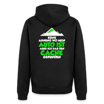 Geocaching Shirt Geocacher Gps Geocache Geschenk - Unisex Premium Bio Zip Hoodie - Schwarz - Hinten - Nico (187cm)