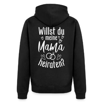 Willst du meine Mama heiraten? Antrag Heirat Ehe - Unisex Premium Bio Zip Hoodie - Schwarz - Hinten - Nico (187cm)