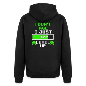 Gaming Shirt Gamer Computer Retro Nerd Geschenk - Unisex Premium Bio Zip Hoodie - Schwarz - Hinten - Nico (187cm)