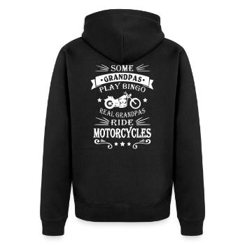 Motorcycle Biker Grandpa - Unisex Premium Bio Zip Hoodie - Schwarz - Hinten - Nico (187cm)