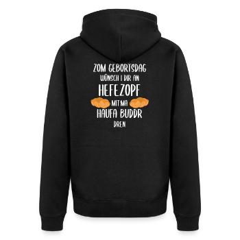 Schwaben Schwäbisch Dialekt Geburtstag Geschenk - Unisex Premium Bio Zip Hoodie - Schwarz - Hinten - Nico (187cm)