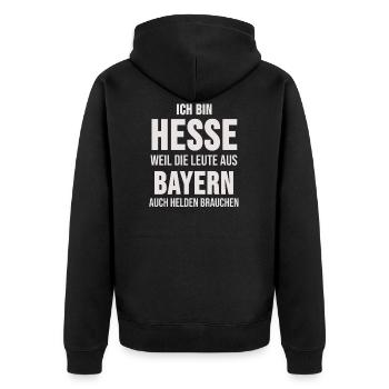 Hessen Frankfurt am Main Hessisch Dialekt Geschenk - Unisex Premium Bio Zip Hoodie - Schwarz - Hinten - Nico (187cm)