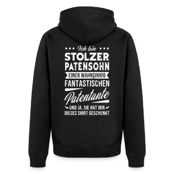 Stolzer Patensohn einer fantastischen Patentante - Unisex Premium Bio Zip Hoodie - Schwarz - Hinten - Nico (187cm)