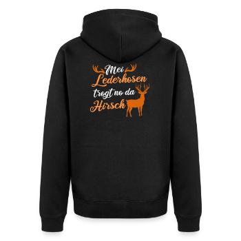 Mei Lederhosen Bavaria Dialect Gift - Unisex Premium Organic Zip Hoodie - black - Back - Nico (187cm)
