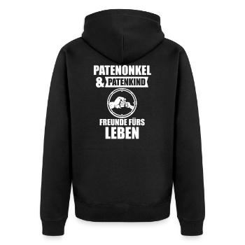 Patenkind Patenonkel Pate Geburt Cooles Geschenk - Unisex Premium Bio Zip Hoodie - Schwarz - Hinten - Nico (187cm)