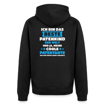Patenkind Patentante Pate Geburt Geschenk - Unisex Premium Bio Zip Hoodie - Schwarz - Hinten - Nico (187cm)