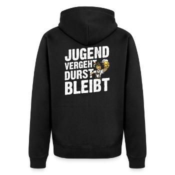 Jugend Vergeht Durst Bleibt Geschenk - Unisex Premium Bio Zip Hoodie - Schwarz - Hinten - Nico (187cm)
