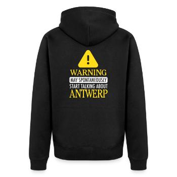 WARNING!: Antwerp - Unisex Premium Bio Zip Hoodie - Schwarz - Hinten - Nico (187cm)