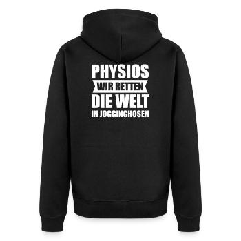 Physio Physiotherapeut Physiotherapie Geschenk - Unisex Premium Bio Zip Hoodie - Schwarz - Hinten - Nico (187cm)