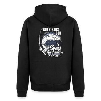 Rute Raus Der Spass Beginnt Angler Fische Geschenk - Unisex Premium Bio Zip Hoodie - Schwarz - Hinten - Nico (187cm)