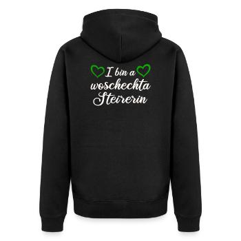 Steirerin Steier Steiermark Madl Spruch Geschenk - Unisex Premium Bio Zip Hoodie - Schwarz - Hinten - Nico (187cm)