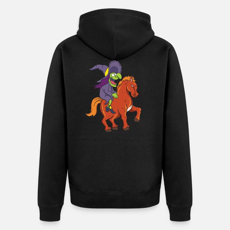 Sorcière Halloween avec cheval - Veste à capuche bio Premium Unisexe - noir