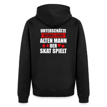 Skat Spielen Ass Karte Skatspieler Geschenk - Unisex Premium Bio Zip Hoodie - Schwarz - Hinten - Nico (187cm)