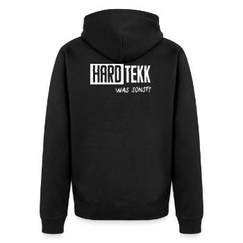 Hard Tekk Hardtekk Techno Tekkno Rave Geschenk - Unisex Premium Bio Zip Hoodie - Schwarz - Hinten - Nico (187cm)