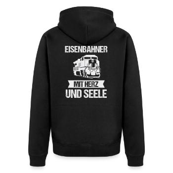 Eisenbahn Eisenbahner Zugführer Spruch Geschenk - Unisex Premium Bio Zip Hoodie - Schwarz - Hinten - Nico (187cm)