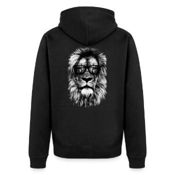 Hipster Löwe - Unisex Premium Bio Zip Hoodie - Schwarz - Hinten - Nico (187cm)
