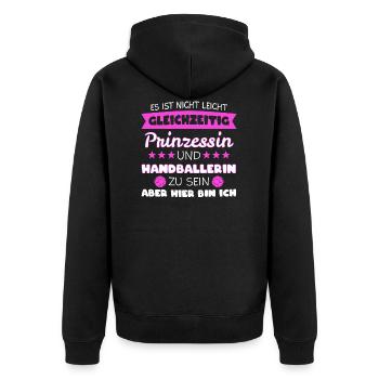 Handballer Frauen Handball Mannschaft Geschenk - Unisex Premium Bio Zip Hoodie - Schwarz - Hinten - Nico (187cm)