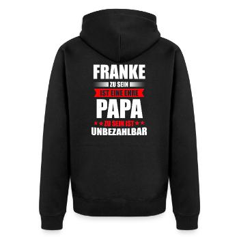 Franken Oberfranken Fränkisch Dialekt Geschenk - Unisex Premium Bio Zip Hoodie - Schwarz - Hinten - Nico (187cm)