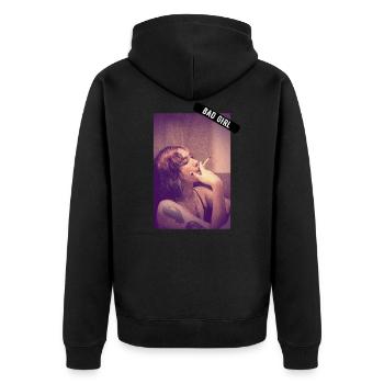 Bad Girl Smoking - Unisex Premium Bio Zip Hoodie - Schwarz - Hinten - Nico (187cm)