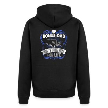 Bonus Papa Stiefsohn Stiefvater Spruch Geschenk - Unisex Premium Bio Zip Hoodie - Schwarz - Hinten - Nico (187cm)