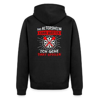 Dart Lustig Darts Spruch Geschenk - Unisex Premium Bio Zip Hoodie - Schwarz - Hinten - Nico (187cm)