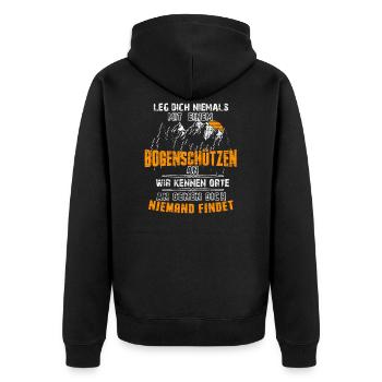 Bogenschießen Bogenschiessen Langbogen Geschenk - Unisex Premium Bio Zip Hoodie - Schwarz - Hinten - Nico (187cm)