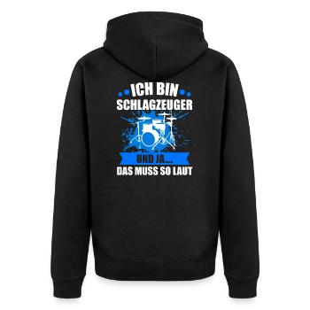 Schlagzeug Drummer Spruch Geschenk - Unisex Premium Bio Zip Hoodie - Schwarz - Hinten - Nico (187cm)