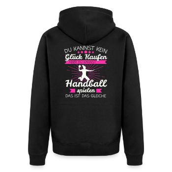 Handball Mädchen Handballerin Spruch Geschenk - Unisex Premium Bio Zip Hoodie - Schwarz - Hinten - Nico (187cm)