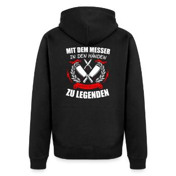 Fleischer Metzger Schlachter Geschenk - Unisex Premium Bio Zip Hoodie - Schwarz - Hinten - Nico (187cm)