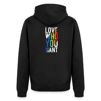 Love who you Want LGBTQ GAY Pride Rainbow FLAG - Unisex Premium Bio Zip Hoodie - Schwarz - Hinten - Nico (187cm)
