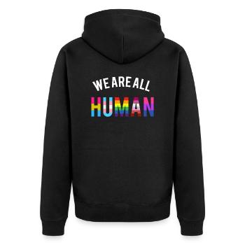 Nous sommes tous humains LGBT GAY QUEER TRANSGENDER FLAGGE - Veste à capuche bio Premium Unisexe - noir - Dos - Nico (187cm)