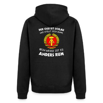 Ossi DDR Ostalgie Dresden Geschenk & Osten - Unisex Premium Bio Zip Hoodie - Schwarz - Hinten - Nico (187cm)