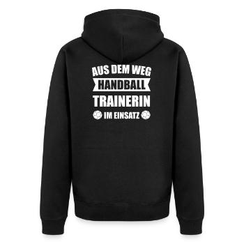 Handball Trainer Trainerin Geschenk & Handballer - Unisex Premium Bio Zip Hoodie - Schwarz - Hinten - Nico (187cm)