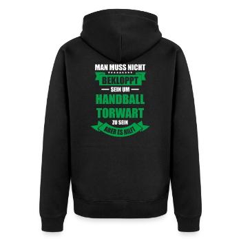 Handball Torwart Handballer Tormann Geschenk & Han - Unisex Premium Bio Zip Hoodie - Schwarz - Hinten - Nico (187cm)