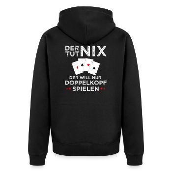 Doppelkopf Kartenspiel Schnapsen Geschenk - Unisex Premium Bio Zip Hoodie - Schwarz - Hinten - Nico (187cm)