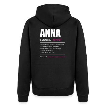 Anna Name Vorname Geschenk - Unisex Premium Bio Zip Hoodie - Schwarz - Hinten - Nico (187cm)