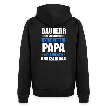 Bauherr 2020 Bauherren Richtfest Geschenk - Unisex Premium Bio Zip Hoodie - Schwarz - Hinten - Nico (187cm)