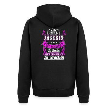 Jägerin Jäger Hirsch Geschenk - Unisex Premium Bio Zip Hoodie - Schwarz - Hinten - Nico (187cm)