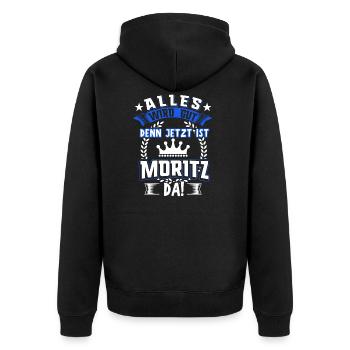 Moritz Name Vorname Geschenk - Unisex Premium Bio Zip Hoodie - Schwarz - Hinten - Nico (187cm)
