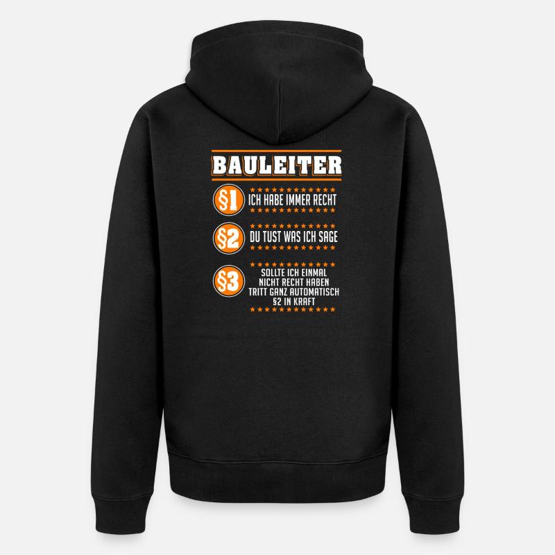 Bauleiter Baustelle Straßenbauer Geschenk - Unisex Premium Bio Zip Hoodie - Schwarz