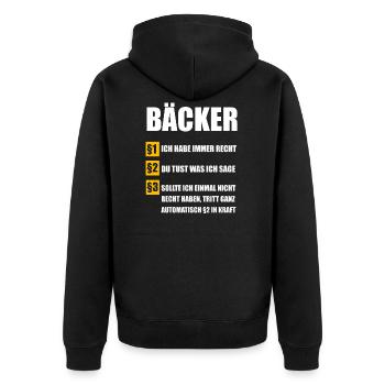 Bäcker Bäckerei Konditor Geschenk - Unisex Premium Bio Zip Hoodie - Schwarz - Hinten - Nico (187cm)