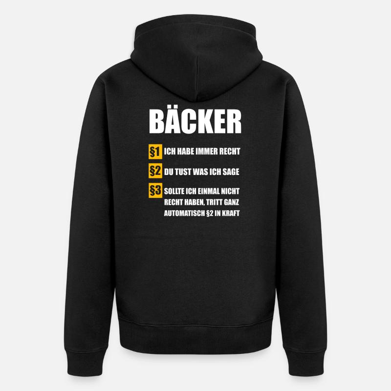 Bäcker Bäckerei Konditor Geschenk - Unisex Premium Bio Zip Hoodie - Schwarz